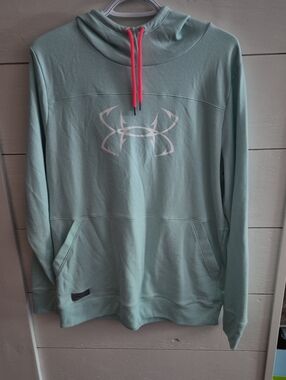 Under Armour Womans's Light Teal Crewneck Hoodie with Pink Drawcords